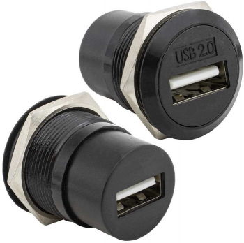 Панельный модуль (переходник) USB2.0 A(F)-A(F) PN 5В, 0.5 А, крепление гайка  