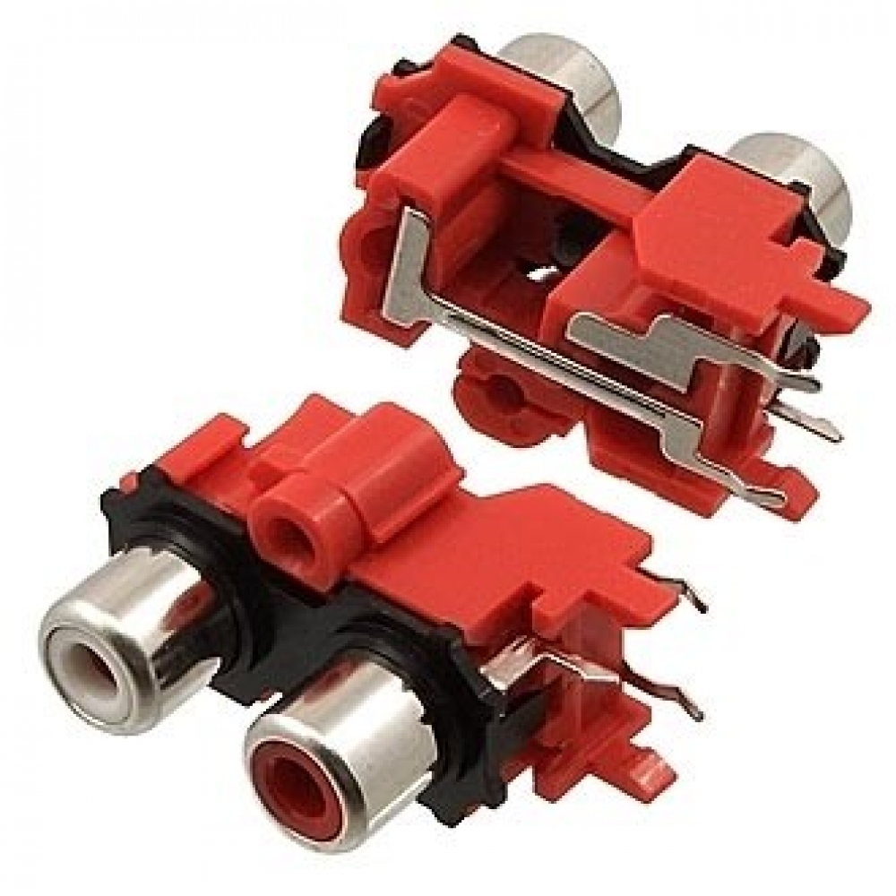 AV2-13 Гнездо RCA красное на плату сдвоенное вертикальное