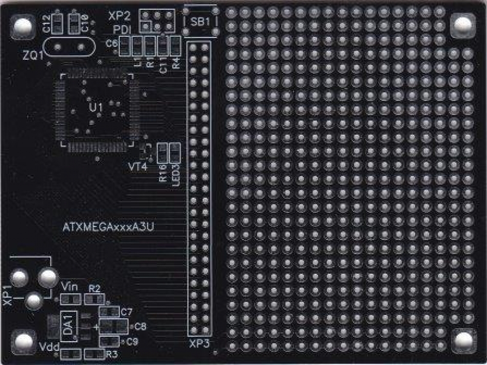 Макетная плата двухсторонняя мет.отв черная ATMEGAxxxA3U(Atmega128) 78 x 105 мм.
